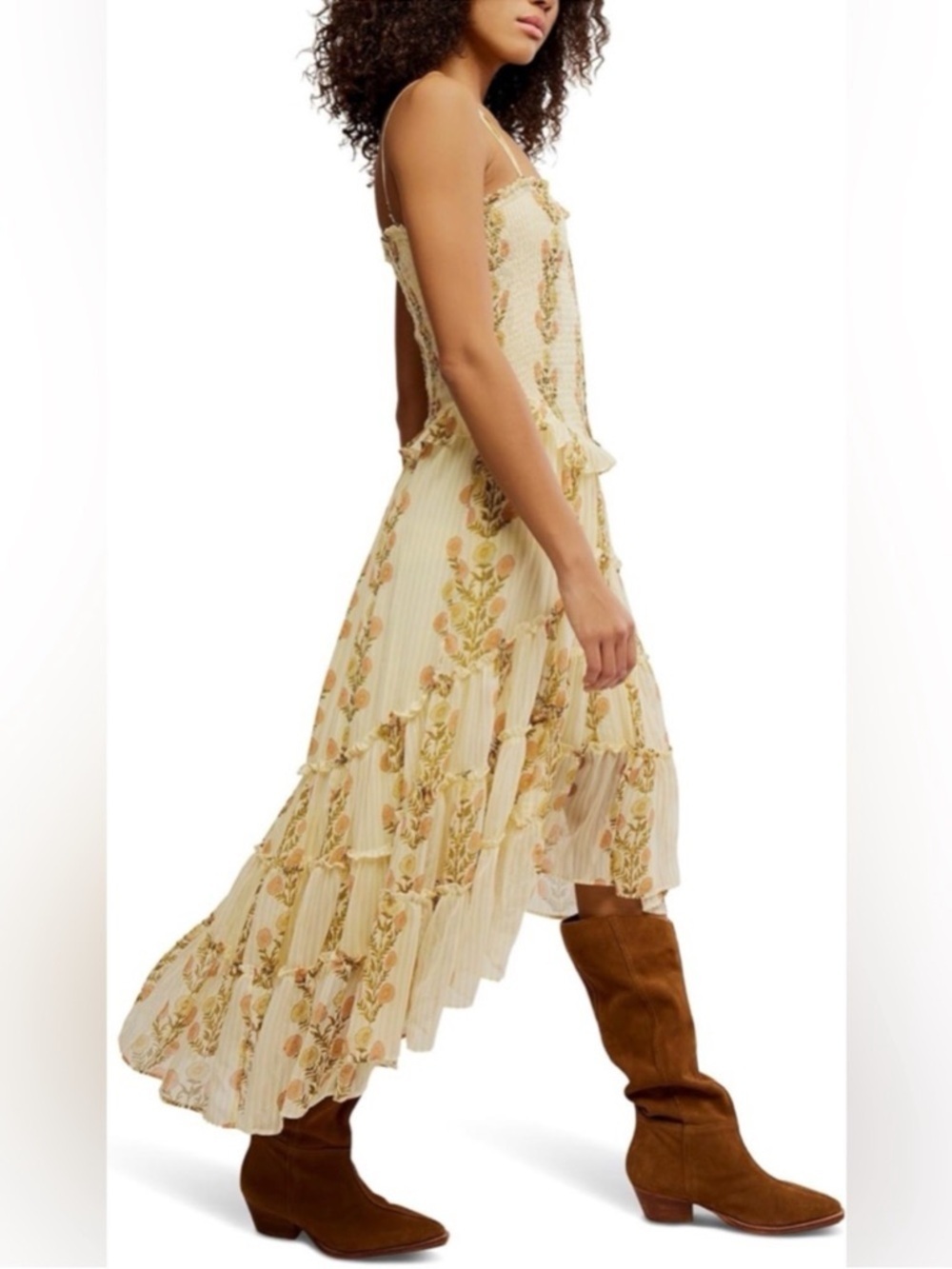 NWT FREE PEOPLE Alejandra Smocked Bodice Tiered Midi Dress - Picture 3 of 6